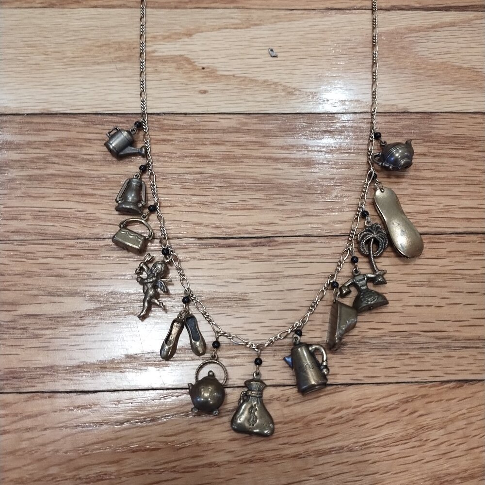 Vintage Piddly Links Charm Necklace Bronze Victorian Steampunk Academia